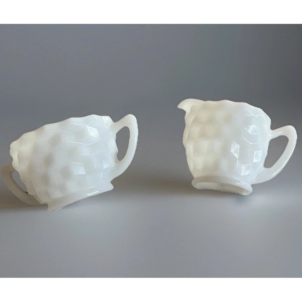 Jeannette Depression Glass Cube White Milk Glass Creamer and Sugar Bowl